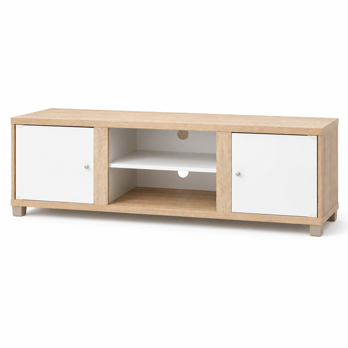 Mueble de TV Dela de 150 cm · blanco y Cambria · Blanco / Cambria