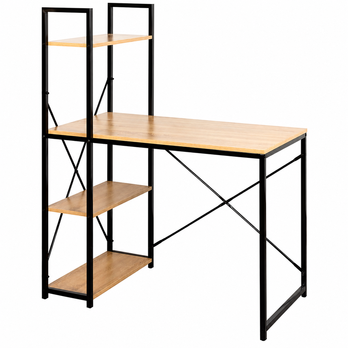 Escritorio industrial de 120 cm con estantería lateral vacío