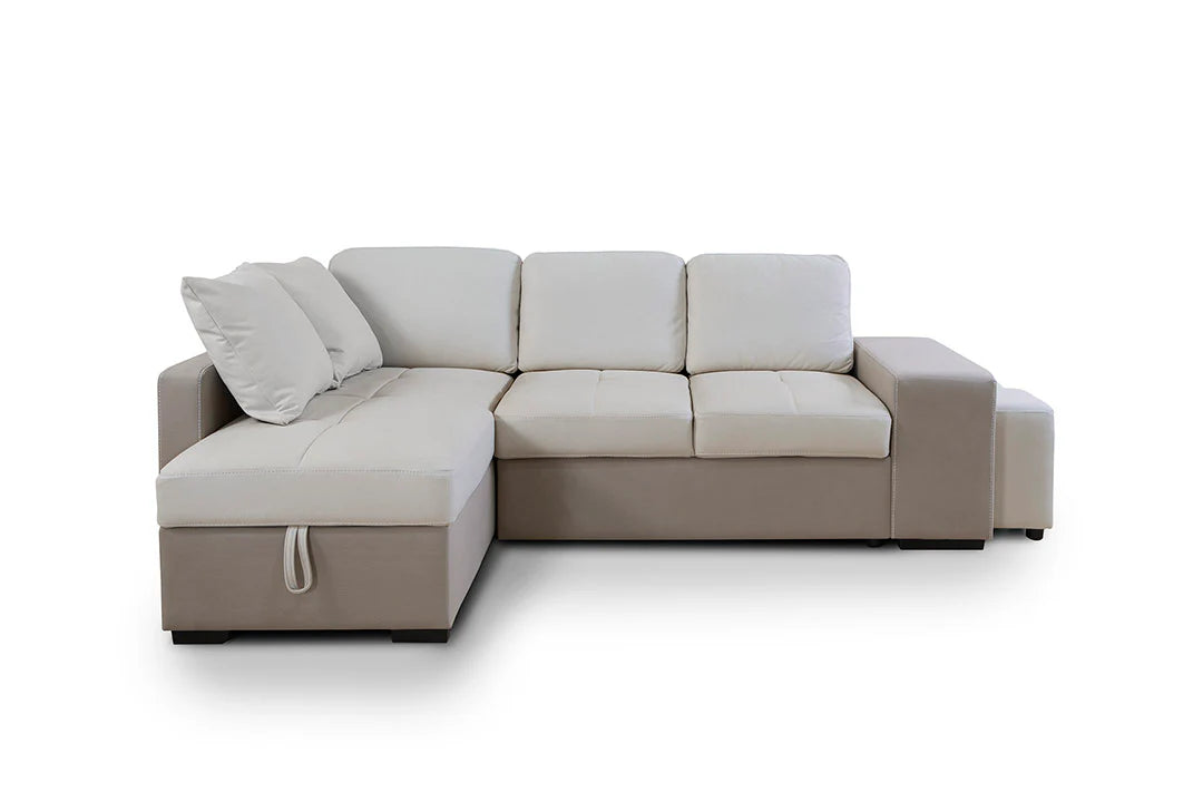 Vista frontal del sofá con chaise longue a la izquierda de la imagen
