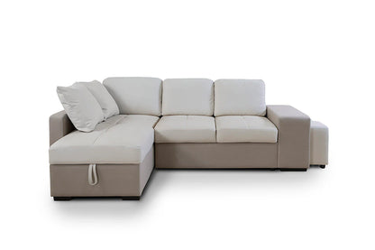 Vista frontal del sofá con chaise longue a la izquierda de la imagen