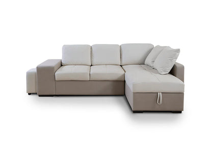 Vista frontal del sofá con chaise longue a la derecha de la imagen