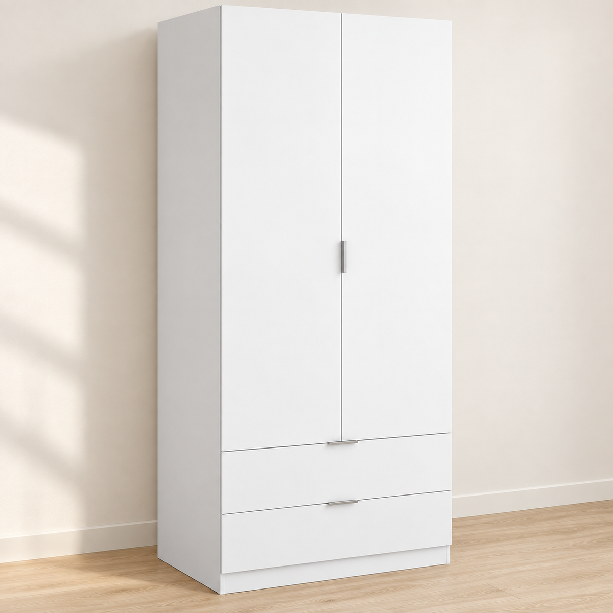 Armario LCX222 de dos puertas y dos cajones · Blanco