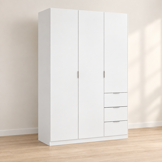 Armario LCX323 de tres puertas y tres cajones · Blanco