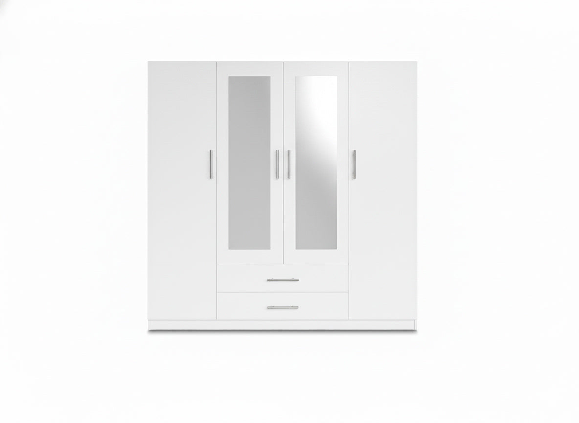 Interior del armario W-15 blanco con cuatro puertas y dos cajones