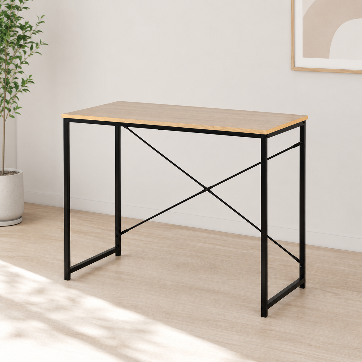 Escritorio compacto de melamina y acero · 100 cm