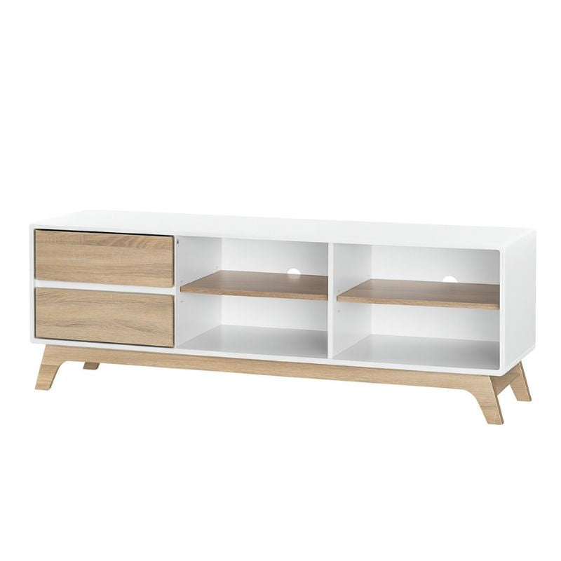 Mueble de TV con dos cajones · 151 cm · Sonoma y blanco
