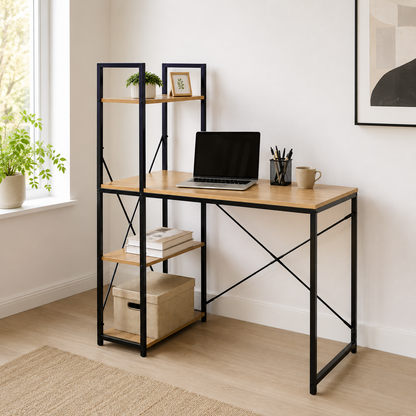 Escritorio industrial con estantería · 120 cm