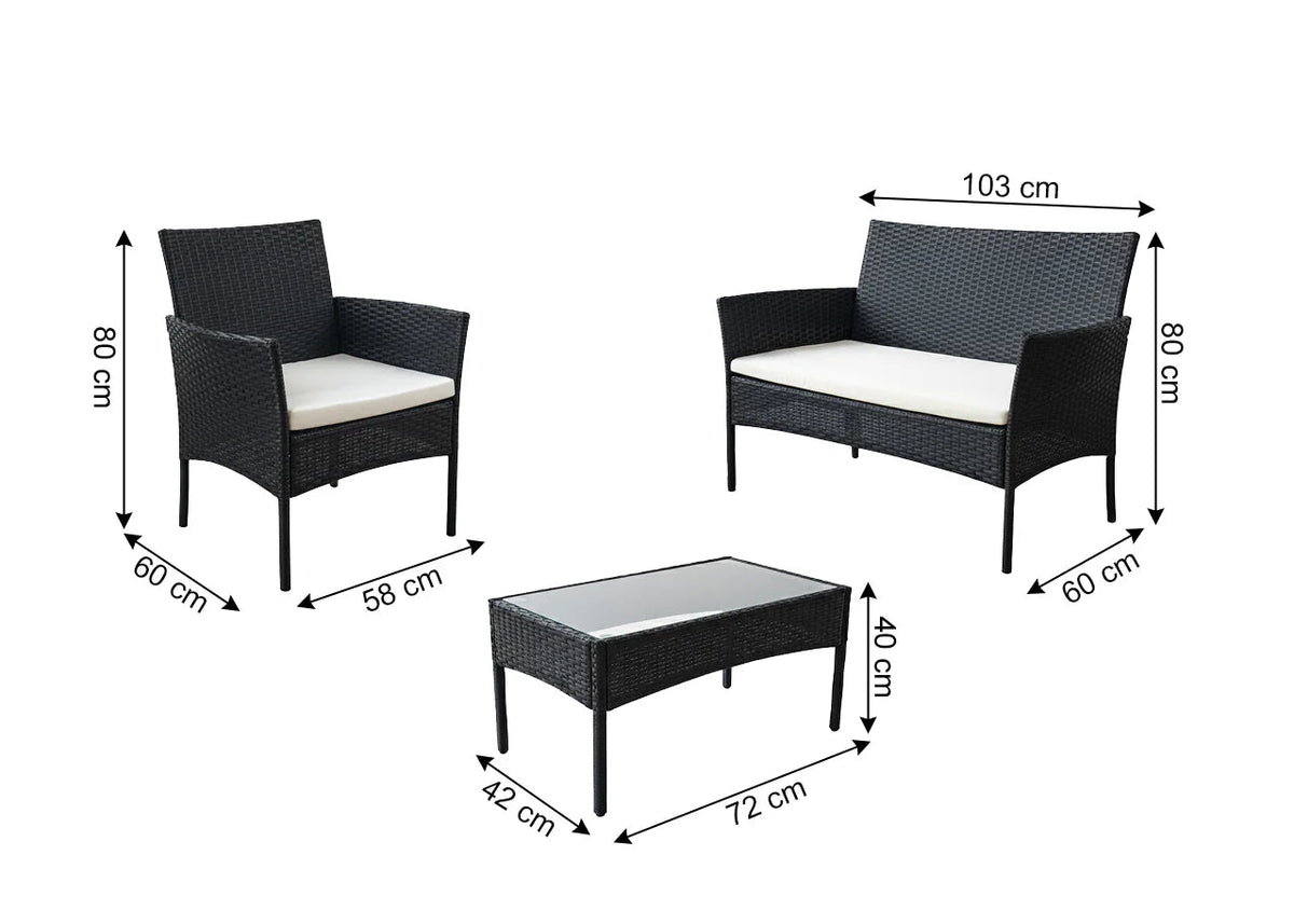 Medidas del sofá, los sillones y la mesa del conjunto de exterior SF010-1