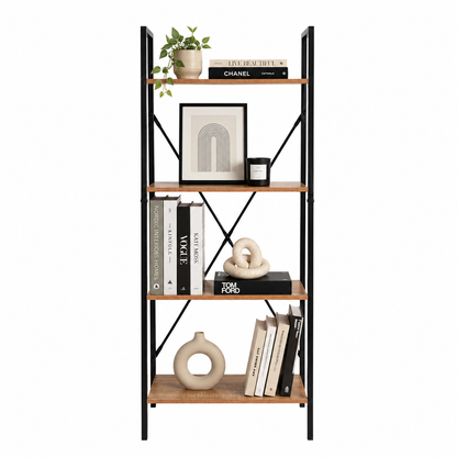 Estantería industrial de 148 cm con libros y decoración