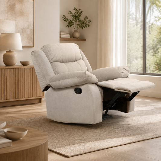 Sillón reclinable Houston abierto en salón de tonos cálidos