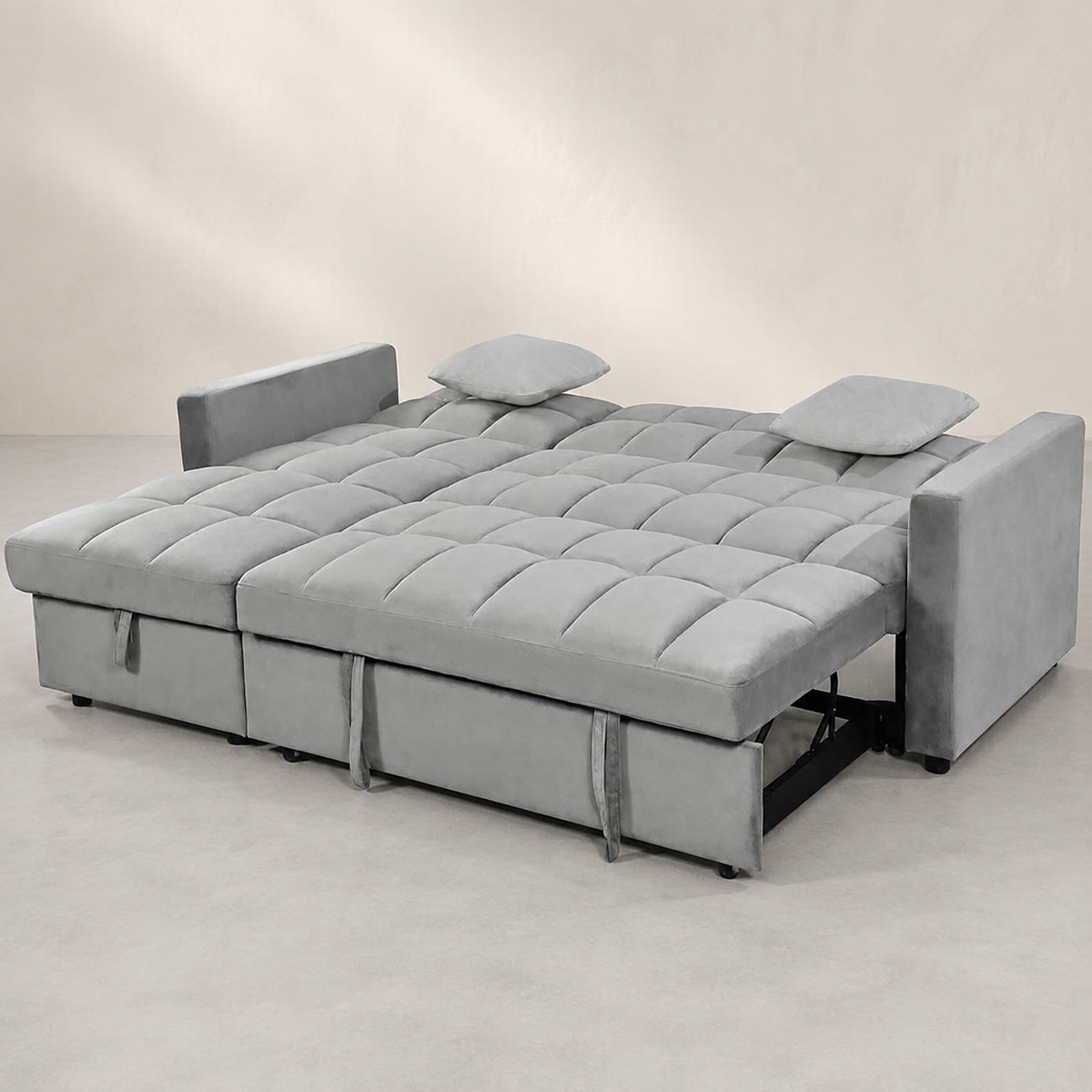 Sofá Kris gris completamente convertido en cama
