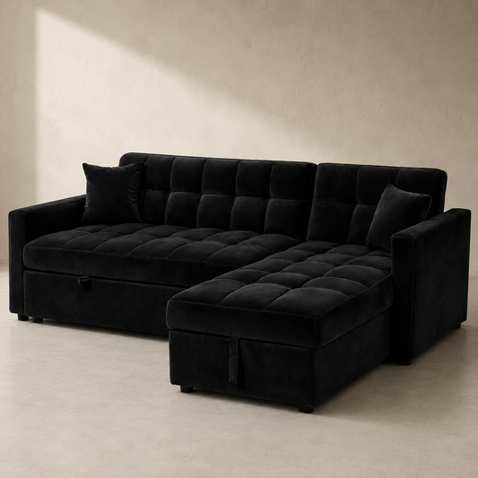 Sofá cama chaise longue Kris en terciopelo negro
