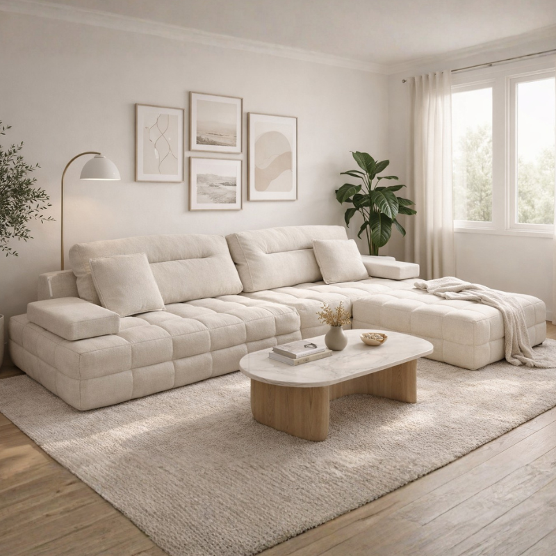 Sofá modular Spring beige en salón luminoso