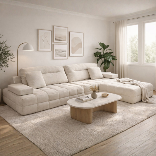 Sofá modular Spring beige en salón luminoso