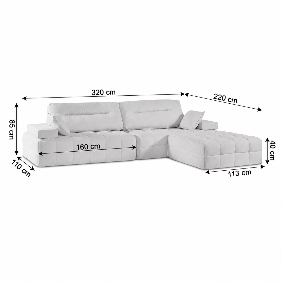 Medidas del sofá modular Spring beige 320 x 220 x 85 cm