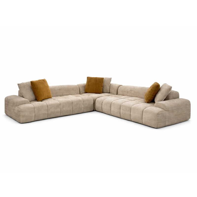 Vista completa del sofá rinconera modular Mali beige
