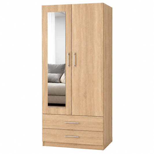 Armario W-04 de dos puertas, espejo y dos cajones · Sonoma