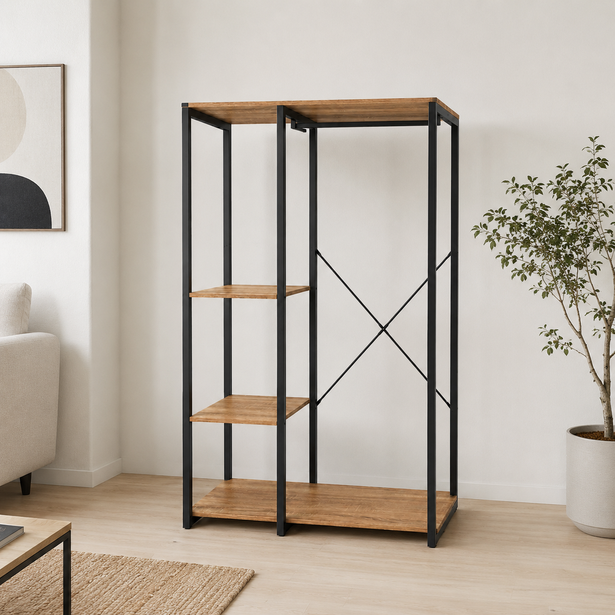 Vestidor abierto con estantes laterales · 90 cm