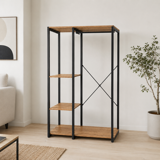 Vestidor abierto con estantes laterales · 90 cm