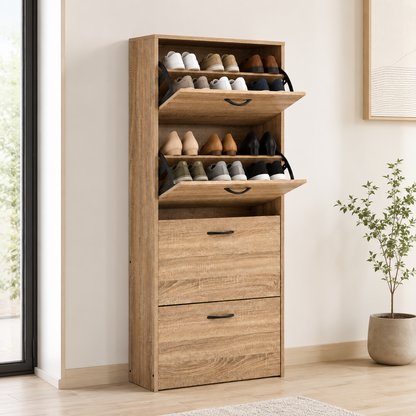Zapatero vertical de cuatro compartimentos en ambiente cálido